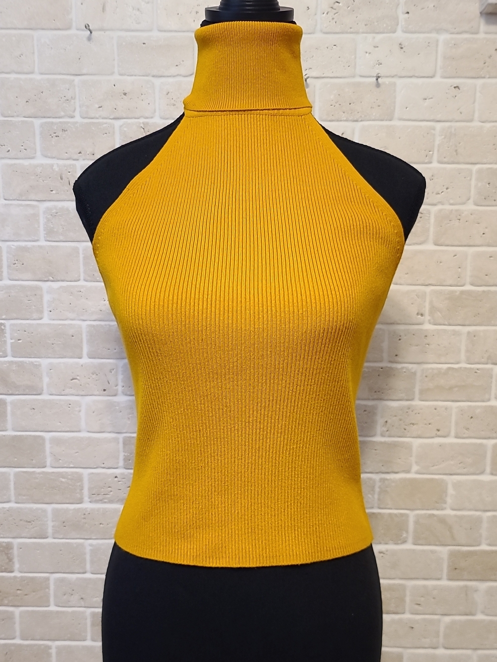 Zara Mustard Ribbed Sleeveless Mock Neck Tank (Sz M)